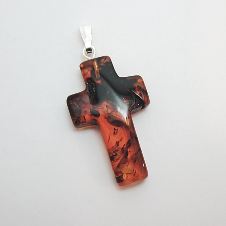 Simple Cognac Amber Cross Pendant - Click Image to Close